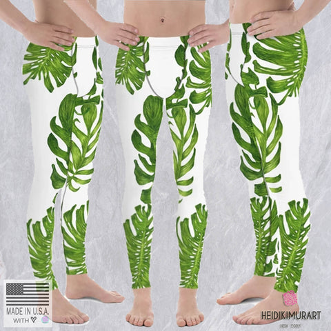 Tropical Leaf Print Designer Premium Men's Leggings-Made in USA/ EU (US Size:XS-3XL)-Men's Leggings-Heidi Kimura Art LLC