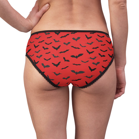 Red Black Bats Print Halloween Women's Briefs Panties Underwear(US Size: XS-2XL)-Women's Underwear-Heidi Kimura Art LLC