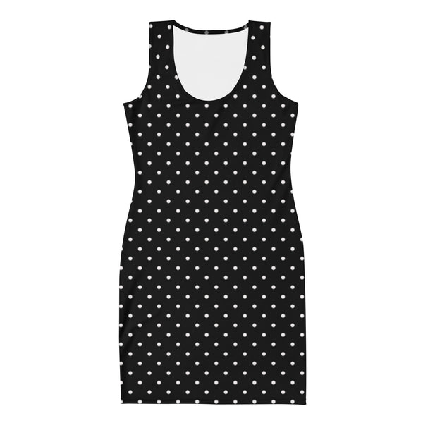 White Polka Dots Print Women's Dress, Black White Color Polka Dots Women's Sleeveless Designer Best Dress-Made in USA/ EU/ MX (US Size: XS-XL)