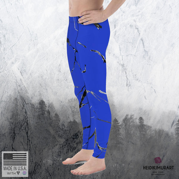 Blue Marble Abstract Print Sexy Meggings Men's Workout Gym Tights Leggings Pants-Men's Leggings-Heidi Kimura Art LLC Blue Marble Men's Leggings, Blue Marble Texture Abstract Print Sexy Meggings Men's Workout Gym Tights Leggings Pants-Made in USA/EU (US Size: XS-3XL)