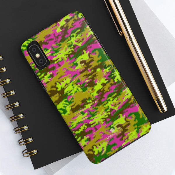 Hot Pink Green Camo iPhone Case, Case Mate Tough Samsung Galaxy Phone Cases-Phone Case-Printify-Heidi Kimura Art LLC