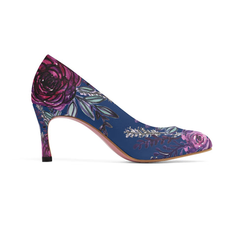 Royal Blue Classy Purple Rose Floral Print Designer Women's High Heels (US Size: 5-11)-3 inch Heels-Heidi Kimura Art LLC