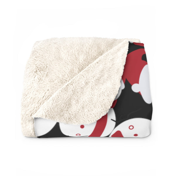 Black White Red Christmas Cute Fluffy Snowman Print Cozy Sherpa Fleece Blanket-Blanket-Heidi Kimura Art LLC