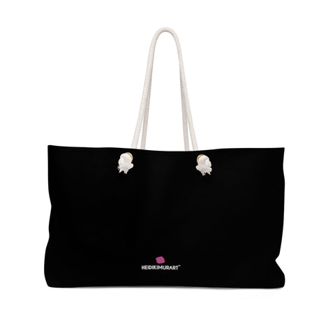 Black Color Weekender Bag, Solid Black Charcoal Color Simple Modern Essential Best Oversized Designer 24"x13" Large Casual Weekender Bag - Made in USA