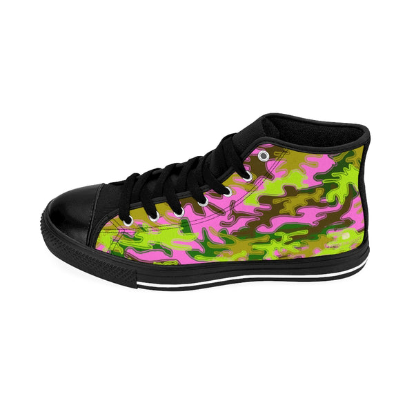 Pink Green Camouflage Army Military Print Men's High-top Sneakers Tennis Shoes-Men's High Top Sneakers-Heidi Kimura Art LLC
