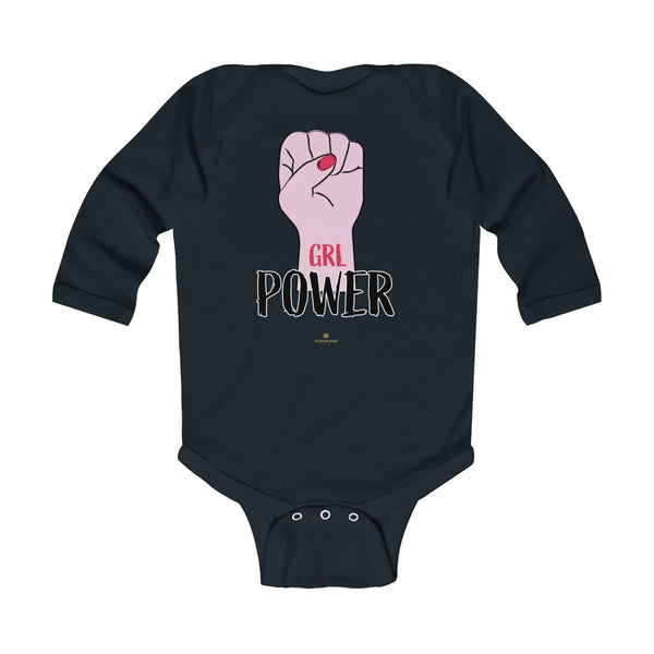 Girl Power Baby Girls Premium Infant Kids Long Sleeve Bodysuit Clothes - Made in USA-Infant Long Sleeve Bodysuit-Black-NB-Heidi Kimura Art LLC