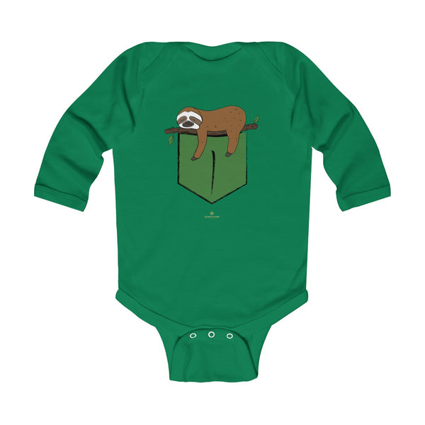 Sloth Animal Print Baby Boy or Girls Infant Kids Long Sleeve Bodysuit - Made in USA-Infant Long Sleeve Bodysuit-Kelly-NB-Heidi Kimura Art LLC