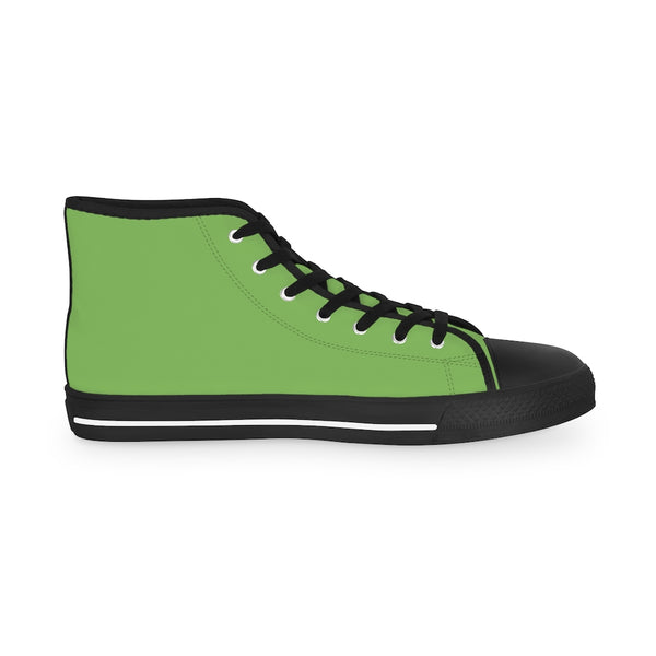 Light Green Men's High Tops, Light Green Modern Minimalist Solid Color Best Men's High Top Laced Up Black or White Style Breathable Fashion Canvas Sneakers Tennis Athletic Style Shoes For Men (US Size: 5-14)