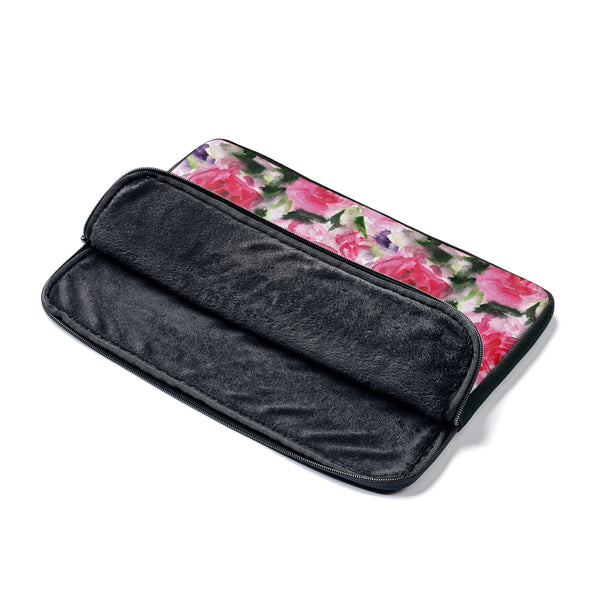 Pink Rose Floral Print 12', 13", 14" Laptop Sleeve Computer Bag Cover- Made in the USA-Laptop Sleeve-Heidi Kimura Art LLC