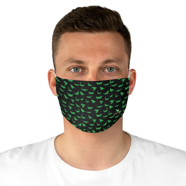  Japanese Style Crane Face Mask, Black Green Japanese Bird Style Designer Fashion Face Mask For Men/ Women, Designer Premium Quality Modern Polyester Fashion 7.25" x 4.63" Fabric Non-Medical Reusable Washable Chic One-Size Face Mask With 2 Layers For Adults With Elastic Loops-Made in USA