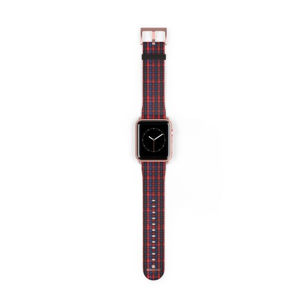 Red Blue Plaid Tartan Print 38mm/42mm Watch Band For Apple Watch- Made in USA-Watch Band-42 mm-Rose Gold Matte-Heidi Kimura Art LLC