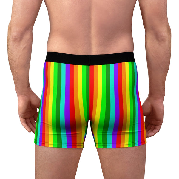 Rainbow Striped Men's Boxer Briefs, Stripes Modern Simple Essential Designer Best Underwear For Men, Best Underwear For Men Sexy Hot Men's Boxer Briefs Hipster Lightweight 2-sided Soft Fleece Lined Fit Underwear - (US Size: XS-3XL)