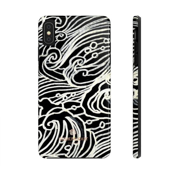 Black Waves Print Phone Case, Designer Case Mate Tough Phone Cases-Made in USA - Heidikimurart Limited 