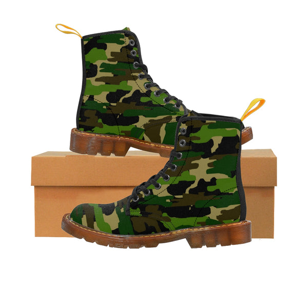 Military Green Camouflage Army Designer Women's Winter Lace-up Toe Cap Boots (US Size: 6.5-11)-Women's Boots-Brown-US 10-Heidi Kimura Art LLC