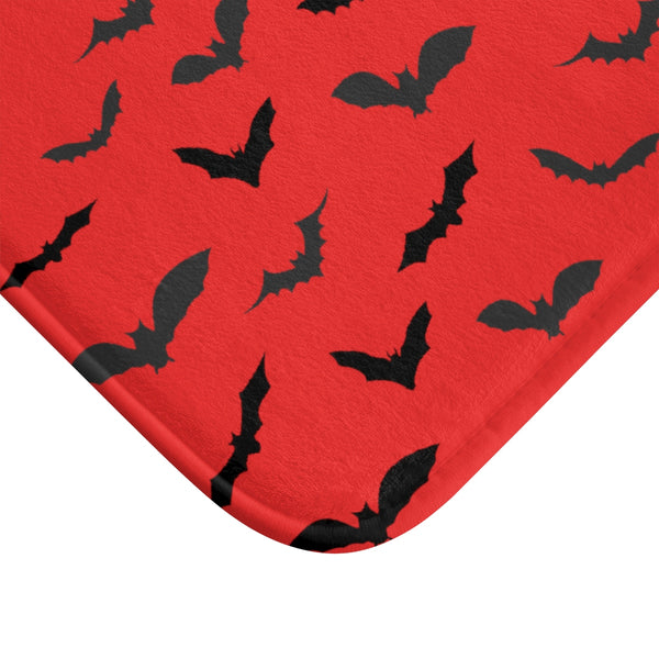 Red Black Flying Bats Designer Halloween Bath Mat-Made in USA-Bath Mat-Heidi Kimura Art LLC