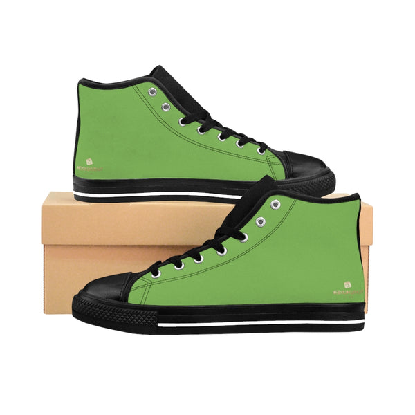 Green Men's Sneakers, Light Bright Green Solid Color Print Designer Men's Shoes, Men's High Top Sneakers US Size 6-14, Mens High Top Casual Shoes, Unique Fashion Tennis Shoes, Solid Color Sneakers, Mens Modern Footwear (US Size: 6-14)