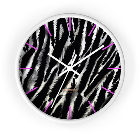 Black White Zebra Animal Print 10 in. Dia. Indoor Wall Clock- Made in USA-Wall Clock-10 in-White-White-Heidi Kimura Art LLC Black Zebra Wall Clock, Black White Zebra Animal Print 10 in. Dia. Indoor Wall Clock- Made in USA