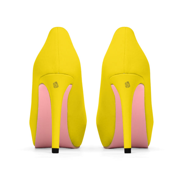 Bright Yellow Solid Color Print Luxury Premium Women's Platform Heels (US Size: 5-11)-4 inch Heels-Heidi Kimura Art LLC