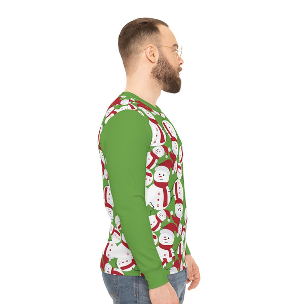 Christmas Snowman Green Lightweight Sweatshirt, Men's Christmas Shirt