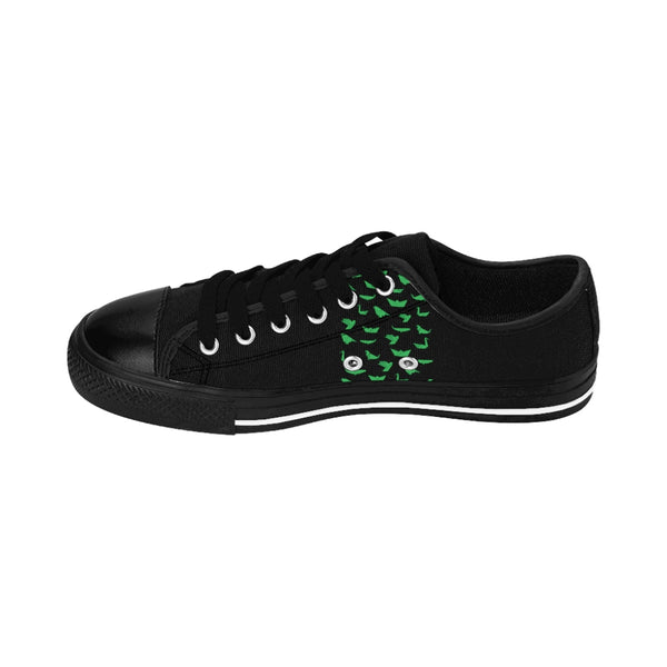 Green Japanese Crane Men's Sneakers, Black Designer Japanese Style Men's Low Tops, Premium Men's Nylon Canvas Tennis Fashion Sneakers Shoes (US Size: 7-14)