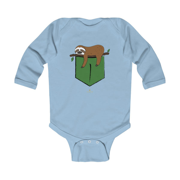 Sloth Animal Print Baby Boy or Girls Infant Kids Long Sleeve Bodysuit - Made in USA-Infant Long Sleeve Bodysuit-Light Blue-NB-Heidi Kimura Art LLC