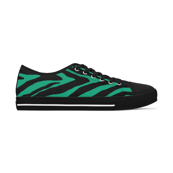 Green Zebra Print Ladies' Sneakers, Best Zebra Striped Animal Print Basic Essential Women's Low Top Sneakers Tennis Shoes, Canvas Fashion Sneakers With Durable Rubber Outsoles and Shock-Absorbing Layer and Memory Foam Insoles&nbsp;(US Size: 5.5-12)