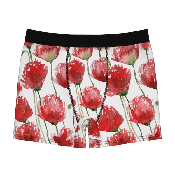 Red Tulips Men's Boxer Briefs, Passionate Floral Print Designer Fashion Underwear For Sexy Gay Men, Men's Gay Erotic Boxer Briefs Elastic Underwear (US Size: XS-3XL)