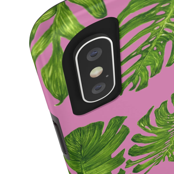 Pink Green Tropical Leaf iPhone Case, Hawaiian Case Mate Tough Samsung Galaxy Phone Cases-Phone Case-Printify-Heidi Kimura Art LLC