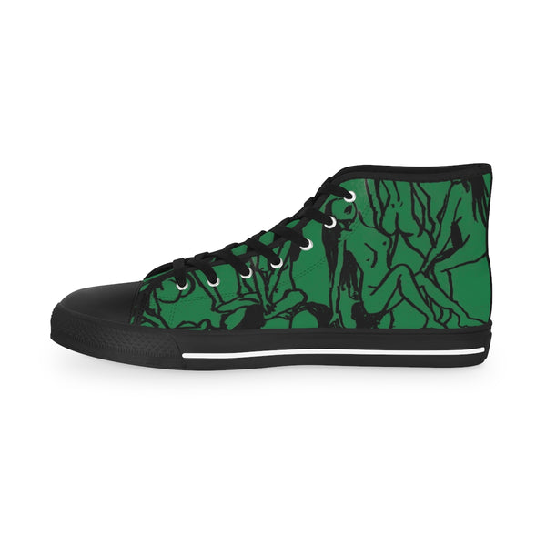 Dark Green Nude Men's Sneakers, Designer Unique Artistic Men's High Tops, Modern Minimalist Best Men's High Top Sneakers, Modern Minimalist Solid Color Best Men's High Top Laced Up Black or White Style Breathable Fashion Canvas Sneakers Tennis Athletic Style Shoes For Men (US Size: 5-14) 
