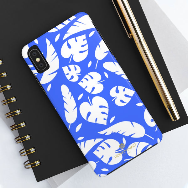 Blue White Modern Tropical Leaf Print Designer Case Mate Tough Phone Case-Made in USA - Heidikimurart Limited 