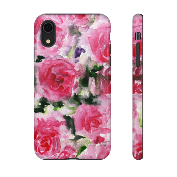 Pink Rose Floral Tough Cases, Roses Flower Print Best Designer Phone Case-Made in USA-Phone Case-Printify-iPhone XR-Glossy-Heidi Kimura Art LLC