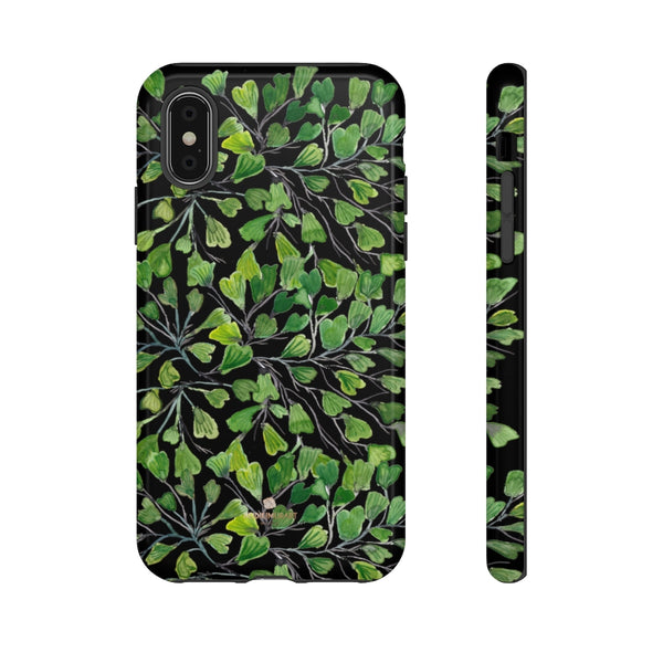 Green Maidenhair Fern Tough Cases, Black Leaf Print Phone Case-Made in USA-Phone Case-Printify-iPhone X-Glossy-Heidi Kimura Art LLC