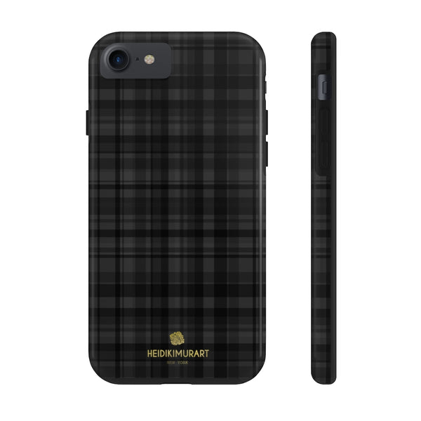 Black Plaid Print Phone Case, Tartan Print Case Mate Tough Phone Cases-Made in USA - Heidikimurart Limited 