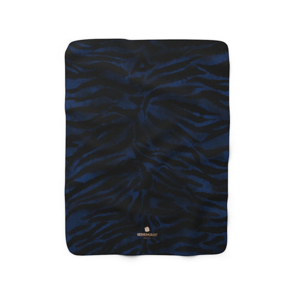 Navy Blue Tiger Stripe Animal Print Designer Cozy Sherpa Fleece Blanket-Made in USA-Blanket-50'' x 60''-Heidi Kimura Art LLC