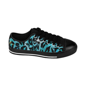 Light Blue Leopard Animal Print Premium Men's Low Top Canvas Sneakers Tennis Shoes-Men's Low Top Sneakers-Black-US 9-Heidi Kimura Art LLC