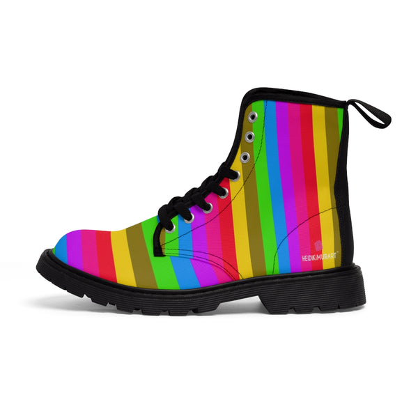 Rainbow Striped Women's Boots, Gay Pride Stripes Printed Best Winter Boots For Women Hiking Boots Shoes (US Size 6.5-11)
