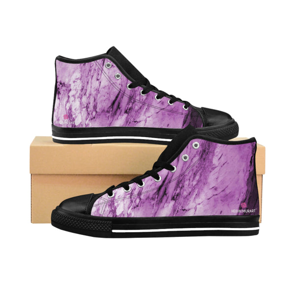 Pink Marble Print Men's Sneakers, Pink Purble Abstract Designer Men's High Top Sneakers