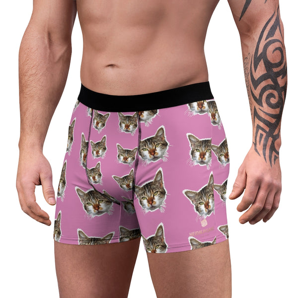 Light Pink Cute Cat Print Men's Underwear, Cute Cat Boxer Briefs For Men, Sexy Hot Men's Boxer Briefs Hipster Lightweight 2-sided Soft Fleece Lined Fit Underwear - (US Size: XS-3XL) Cat Boxers For Men/ Guys, Men's Boxer Briefs Cute Cat Print Underwear