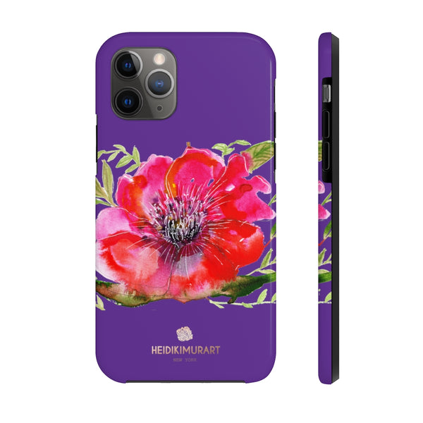 Purple Red Hibiscus Phone Case, Floral Print Flower Case Mate Tough Phone Cases-Made in USA - Heidikimurart Limited 