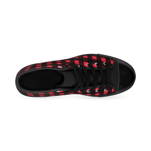 Buffalo Red Plaid Print Men's High-top Sneakers Running Shoes (US Size: 6-14)-Men's High Top Sneakers-Heidi Kimura Art LLC