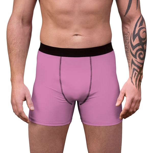 Pink Men's Boxer Briefs, Modern Solid Color Minimalist Basic Sexy Underwear For Men-All Over Prints-Printify-L-Black Seams-Heidi Kimura Art LLC