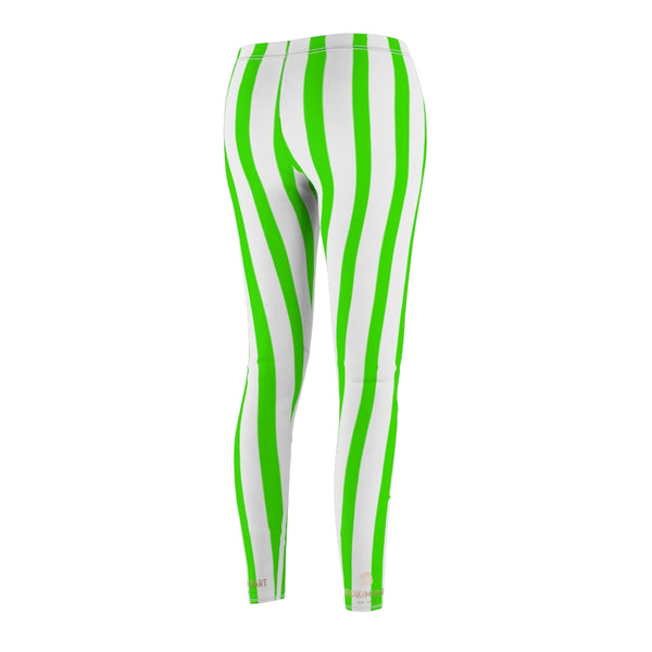 Green Striped Women's Casual Leggings-All Over Prints-Printify-Heidi Kimura Art LLC