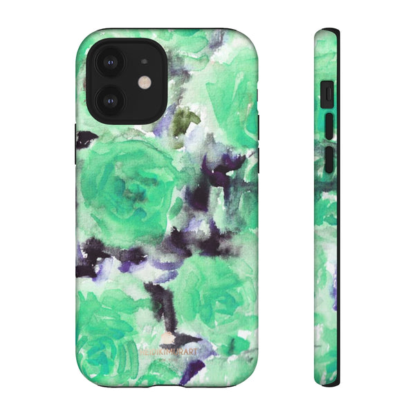 Turquoise Floral Print Tough Cases, Designer Phone Case-Made in USA-Phone Case-Printify-iPhone 12-Matte-Heidi Kimura Art LLC