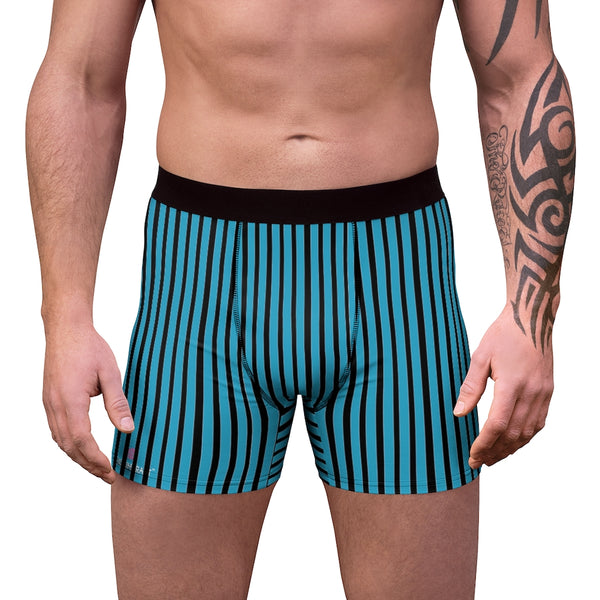 Blue Black Striped Men's Underwear, Vertical Striped Print Best Underwear For Men Sexy Hot Men's Boxer Briefs Hipster Lightweight 2-sided Soft Fleece Lined Fit Underwear - (US Size: XS-3XL)