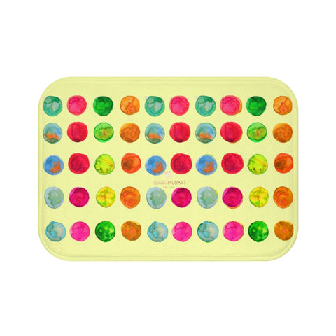 Light Yellow Colorful Watercolor Polka Dots Print Microfiber Bath Mat-Made in USA-Bath Mat-Small 24x17-Heidi Kimura Art LLC