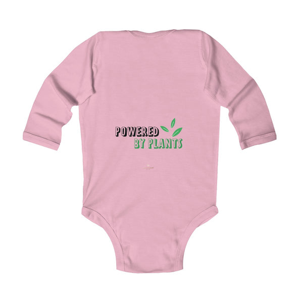 Cute Powered By Plants Vegan Baby Boy/Girls Infant Kids Long Sleeve Bodysuit - Made in USA-Infant Long Sleeve Bodysuit-Heidi Kimura Art LLC
