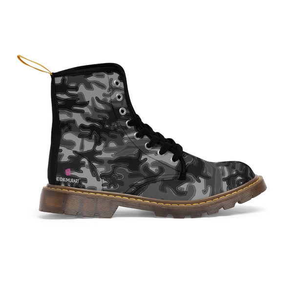 Gray Camo Women's Boots, Army Military Print Best Winter Laced Up Canvas Boots For Women (US Size 6.5-11)