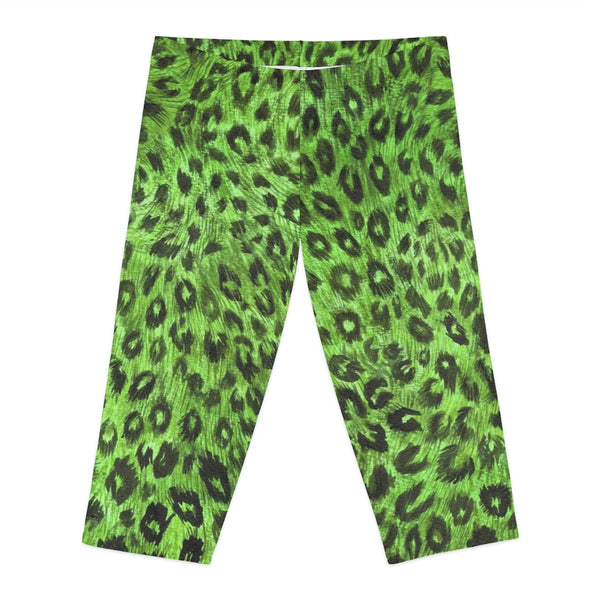 Green Leopard Women's Capri Leggings, Knee-Length Polyester Capris Tights-Made in USA (US Size: XS-2XL)