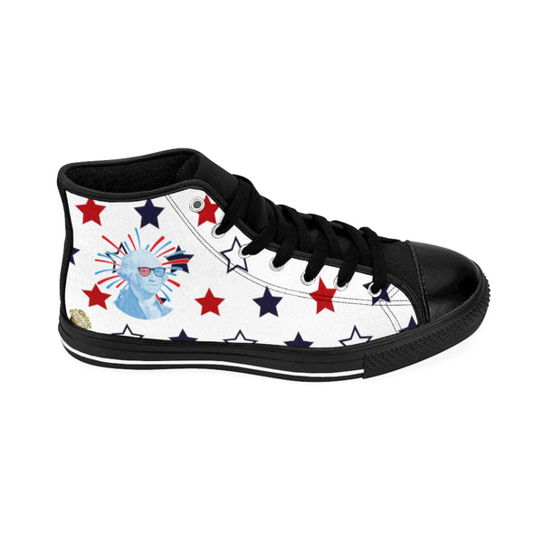 Patriotic Independence Day July 4th Men's White High-Top Sneakers (US Size: 6-14)-Men's High Top Sneakers-Heidi Kimura Art LLC