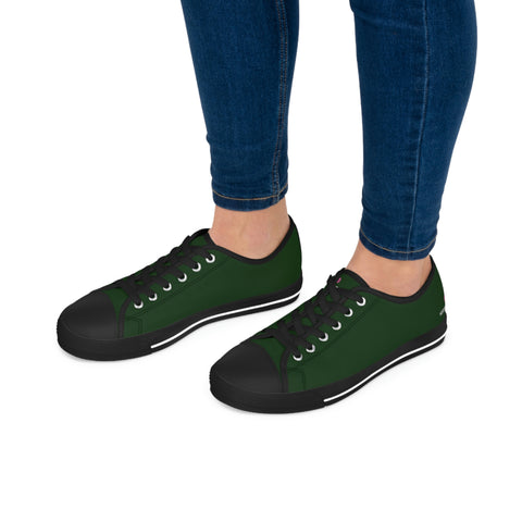 Dark Green Color Ladies' Sneakers, Green Solid Color Modern Minimalist Basic Essential Women's Low Top Sneakers Tennis Shoes, Canvas Fashion Sneakers With Durable Rubber Outsoles and Shock-Absorbing Layer and Memory Foam Insoles&nbsp;(US Size: 5.5-12)